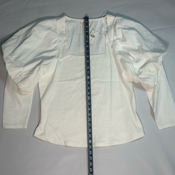 Anthropologie Maeve Cream/White Mutton Sleeve Top - Picture 5 of 5